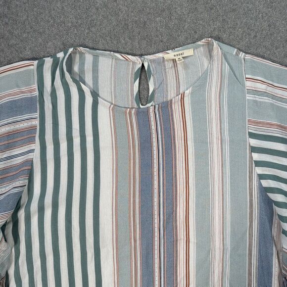 Entro Striped Bell Sleeve Blouse Women's Medium Top Green - Picture 4 of 10